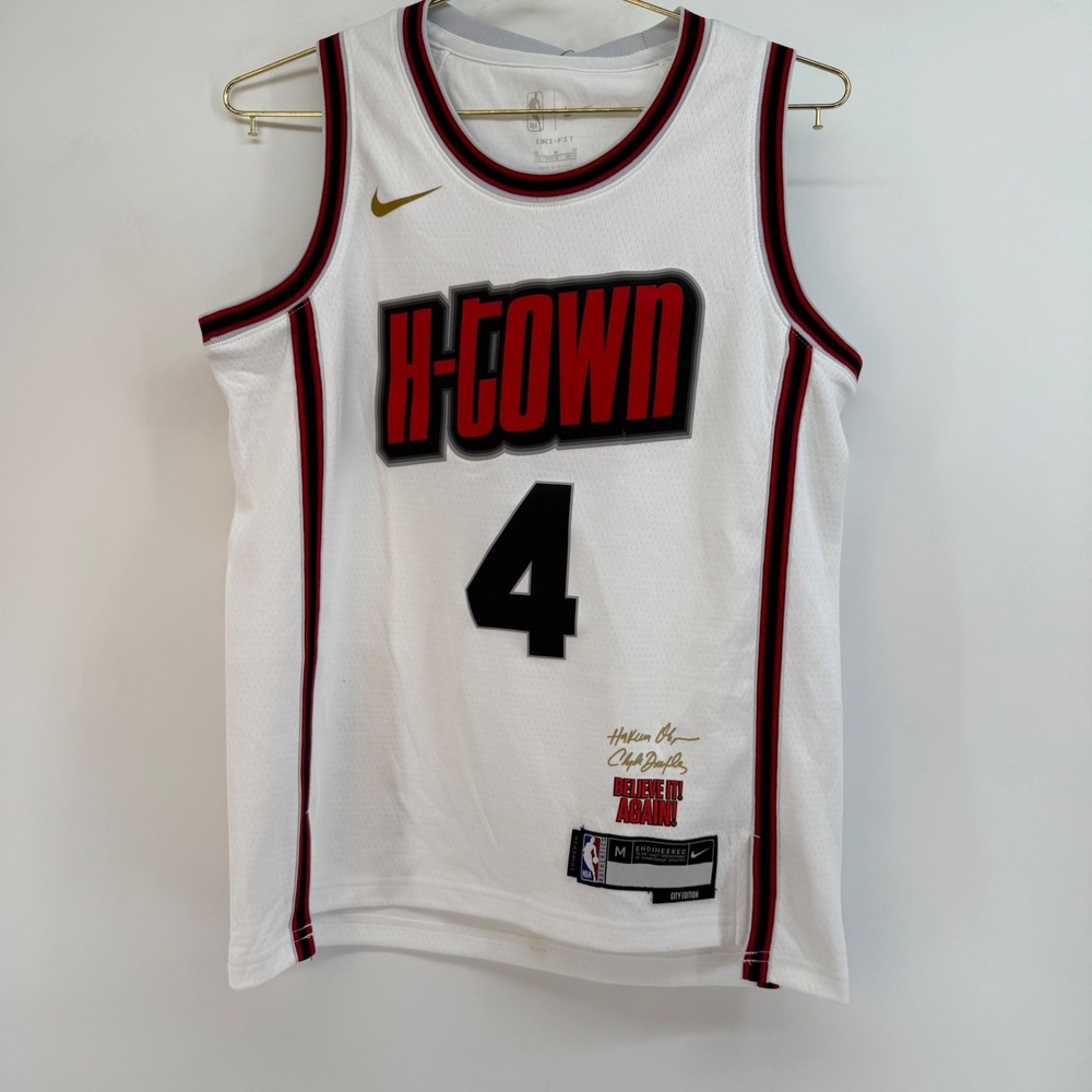 Nike NBA H-Town Green 4 Basketball Jersey Youth Medium M White Dri-Fit